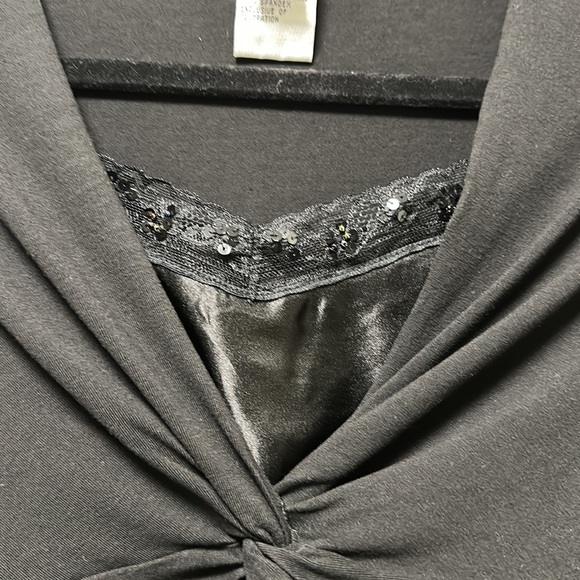 TALBOTS Faux Camisole Under Knotted Spandex Shirt Black Sz SP - Picture 2 of 7